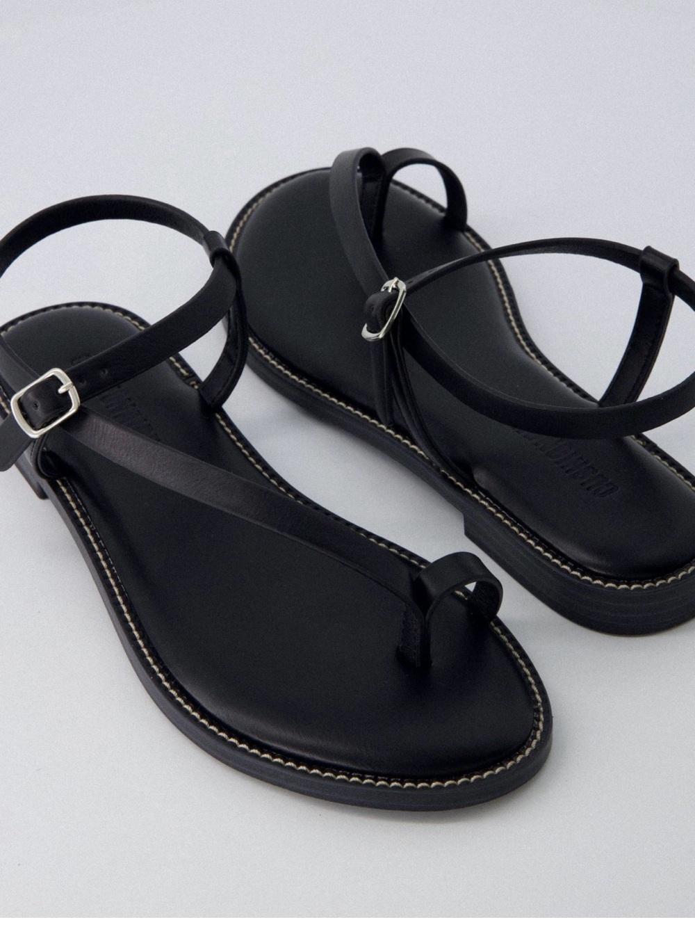 Classic Black Toe-Loop Ankle-Strap Sandals